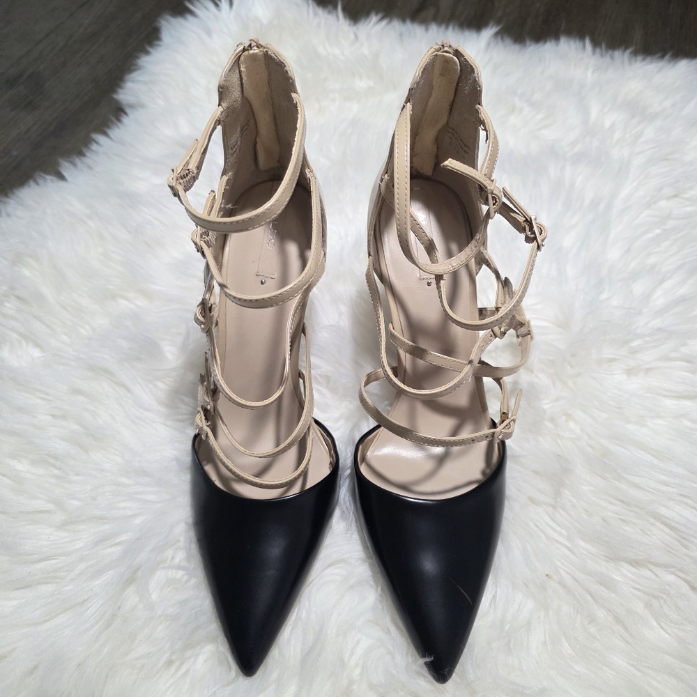 ALDO Black & Cream stilettos Multiple Straps Size 9